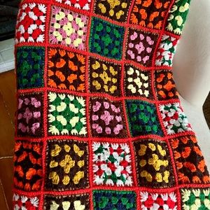 Vintage Granny square blanket throw bedspread 70s red large